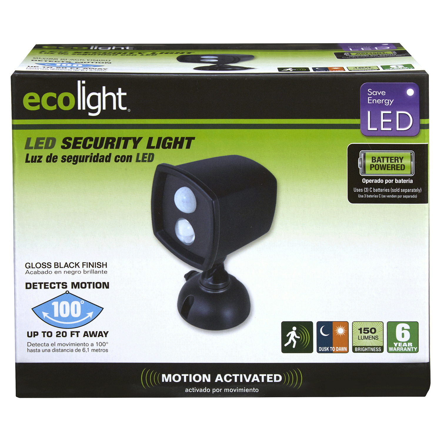 slide 1 of 1, EcoLight Weathproof Single LED Security Light, 1 ct