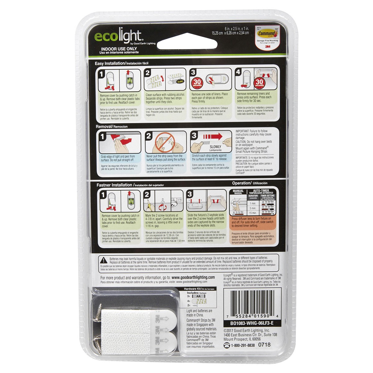 slide 2 of 2, EcoLight 6" LED Bar Light Auto Timer, 6 in