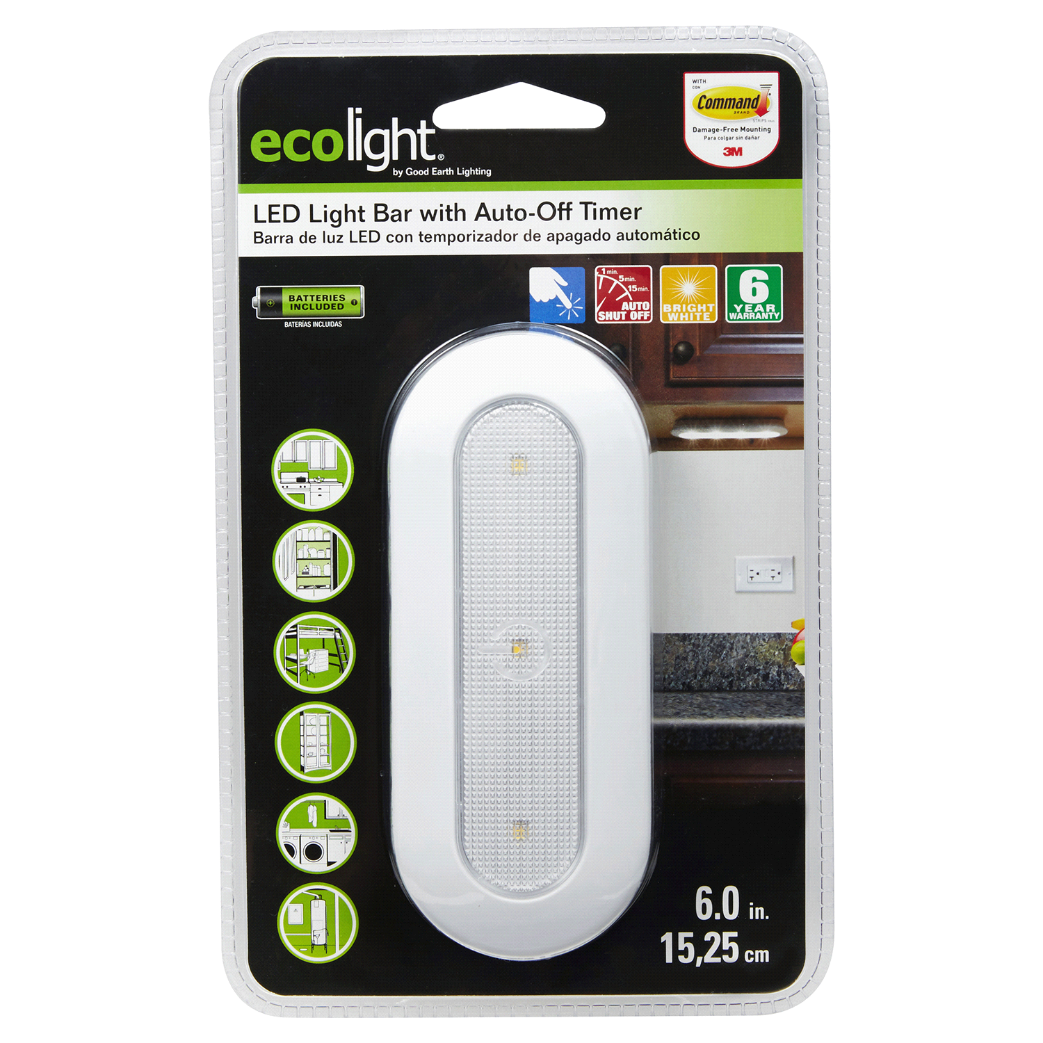 slide 1 of 2, EcoLight 6" LED Bar Light Auto Timer, 6 in