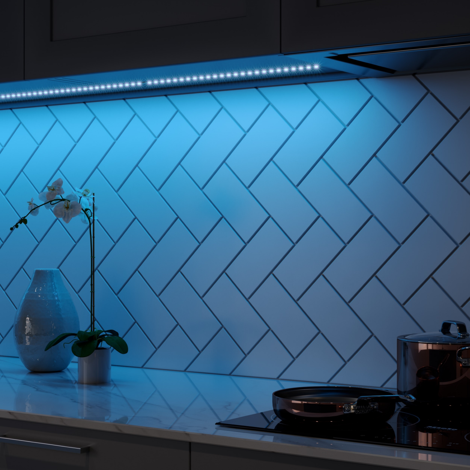 slide 2 of 5, Good Earth Lighting RGB + White 144-in Plug-in LED Under Cabinet Tape Light with Remote, 1 ct