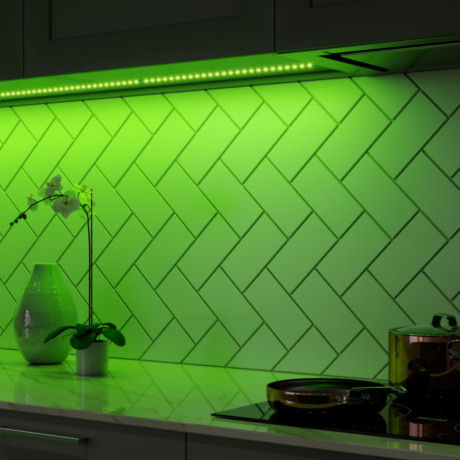 slide 3 of 5, Good Earth Lighting RGB + White 144-in Plug-in LED Under Cabinet Tape Light with Remote, 1 ct