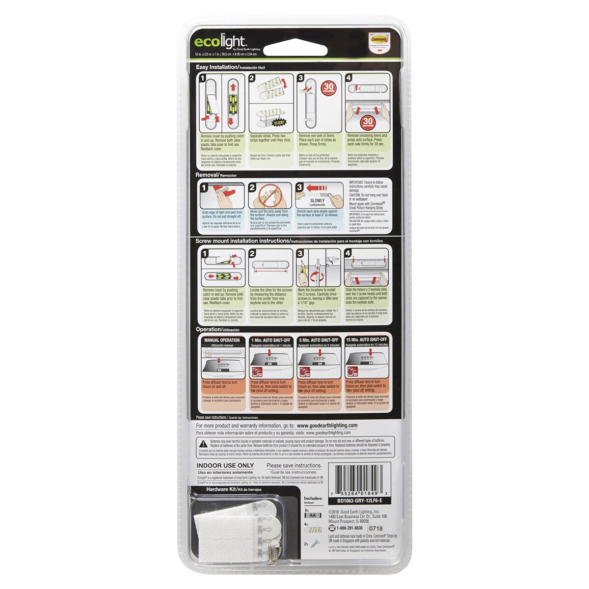 slide 2 of 2, EcoLight 12" LED Bar Auto Timer- Grey, 12 in