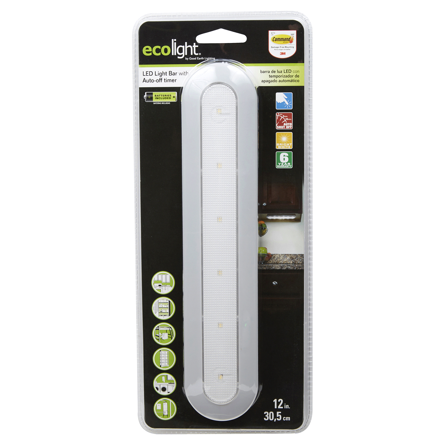 slide 1 of 2, EcoLight 12" LED Bar Auto Timer- Grey, 12 in