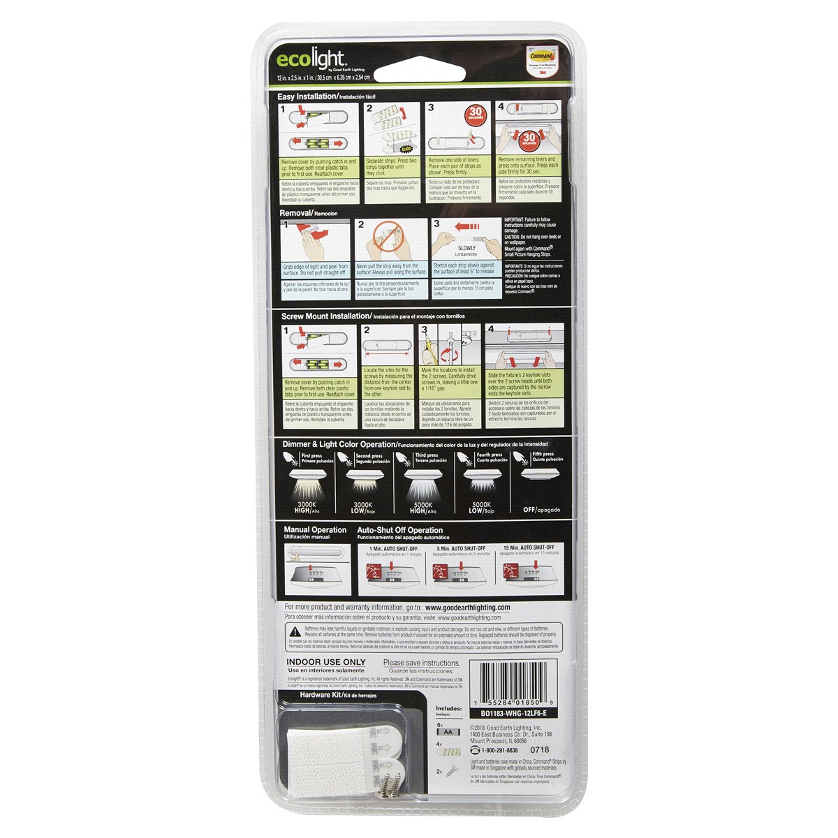 slide 2 of 2, EcoLight 12" LED Bar Auto Timer with CCT, 12 in