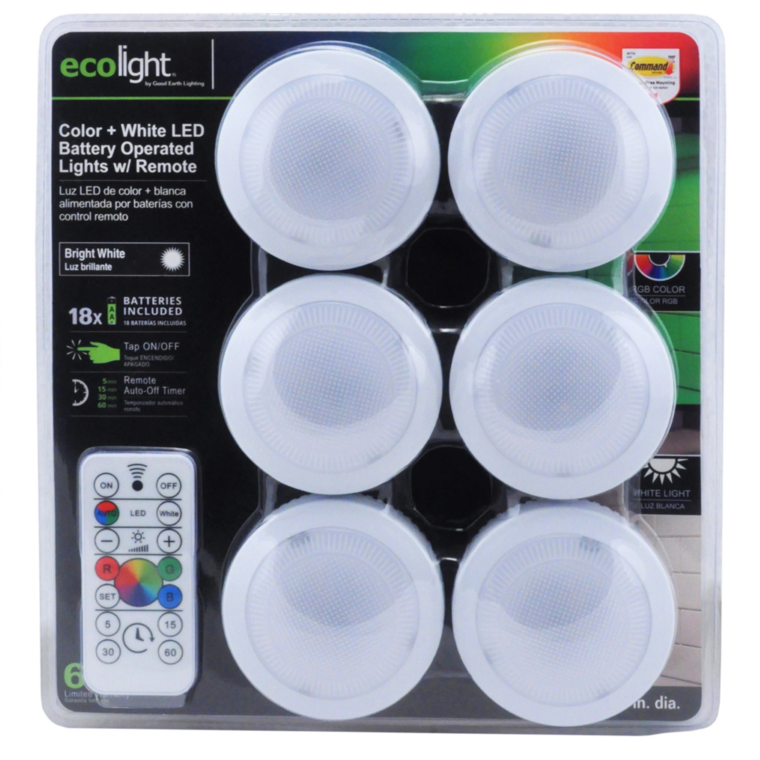 slide 1 of 5, Ecolight 6 Pack Puck RGB Kit, 6 ct
