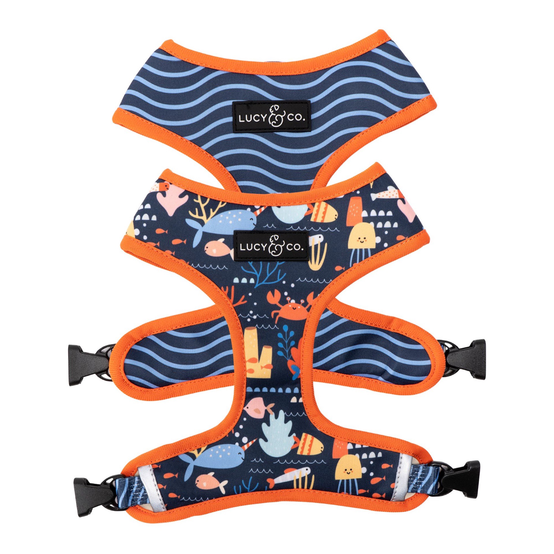 slide 1 of 1, Lucy & Co. Under the Sea Reversible Dog Harness, MED
