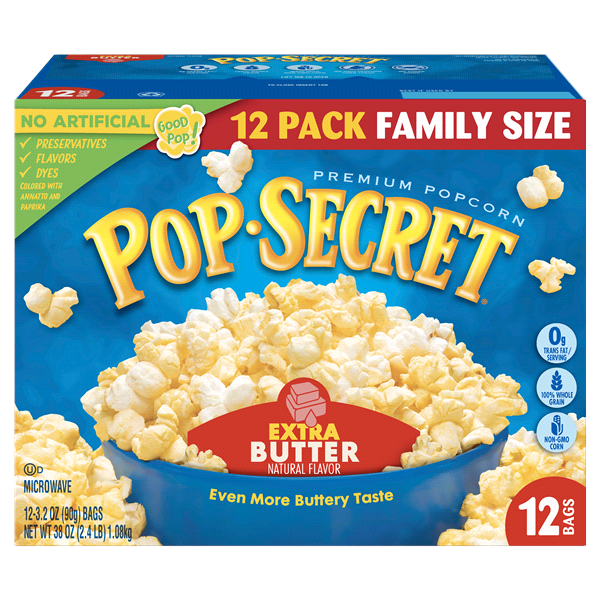 slide 1 of 1, Pop-Secret Extra Butter Family Size, 12 ct