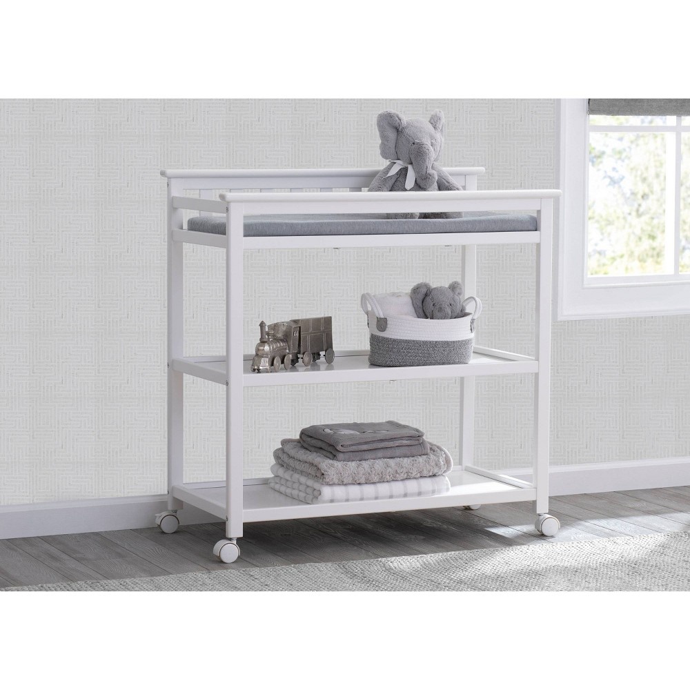 slide 2 of 7, Delta Children Adley Changing Table with Casters - Bianca White, 1 ct