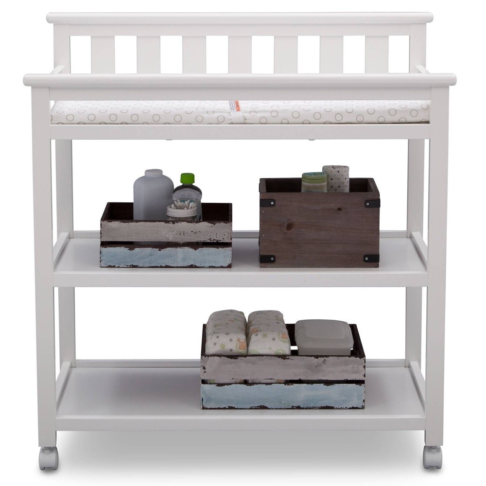 slide 4 of 7, Delta Children Adley Changing Table with Casters - Bianca White, 1 ct