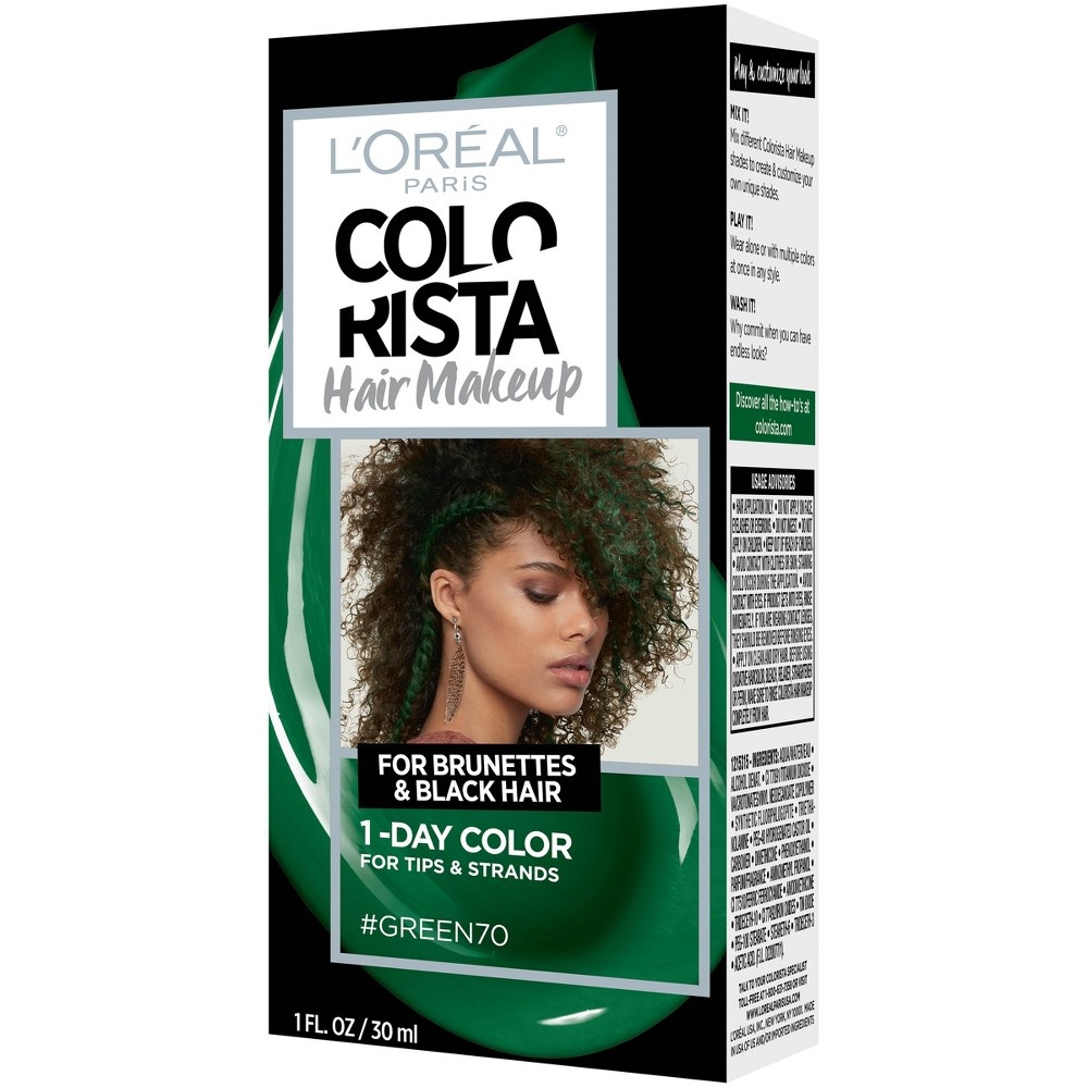 slide 6 of 6, L'Oréal Colorista Hair Makeup 1-Day Hair Color, Green70 (For Brunettes), 1 fl oz