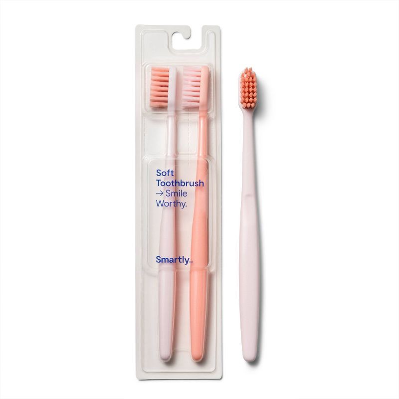 slide 1 of 4, Manual Toothbrush - 2ct - Pink - Smartly™, 2 ct