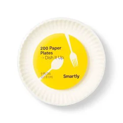 Disposable 9" Paper Plates - Uncoated - 200ct - Smartly™