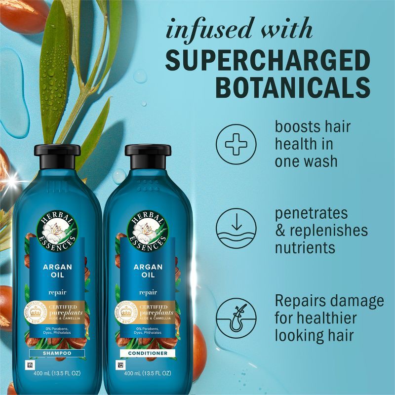 slide 2 of 10, Herbal Essences Pure Plants Blend Argan Oil Repairing Color-Safe Shampoo/Conditioner Dual Pack - 13.5 fl oz/2ct, 2 ct; 13.5 fl oz