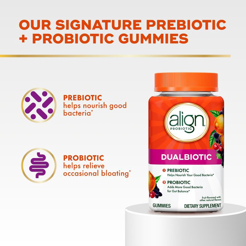 slide 3 of 8, Align DualBiotic Prebiotic & Probiotic Daily Supplement Gummies - Natural Fruit - 60ct, 60 ct