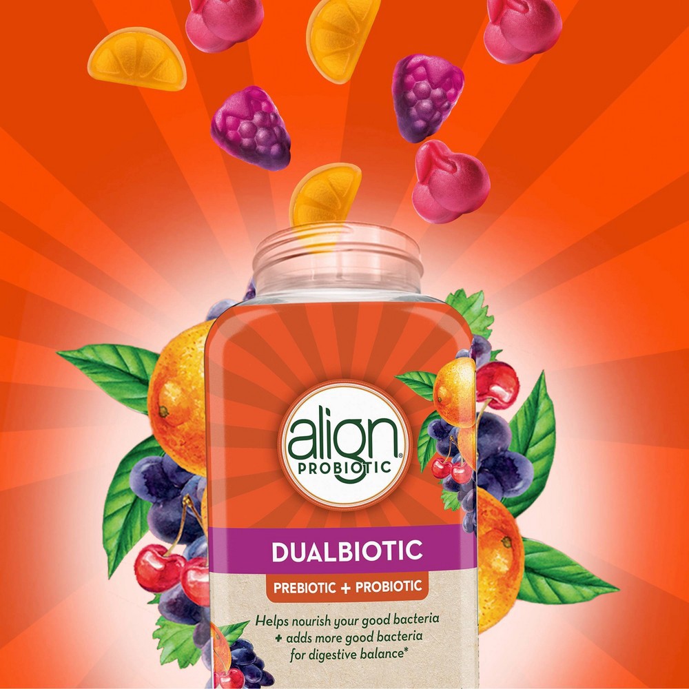 slide 4 of 7, Align DualBiotic Prebiotic+Probiotic Gummies - Natural Fruit Flavors - 60ct, 60 ct