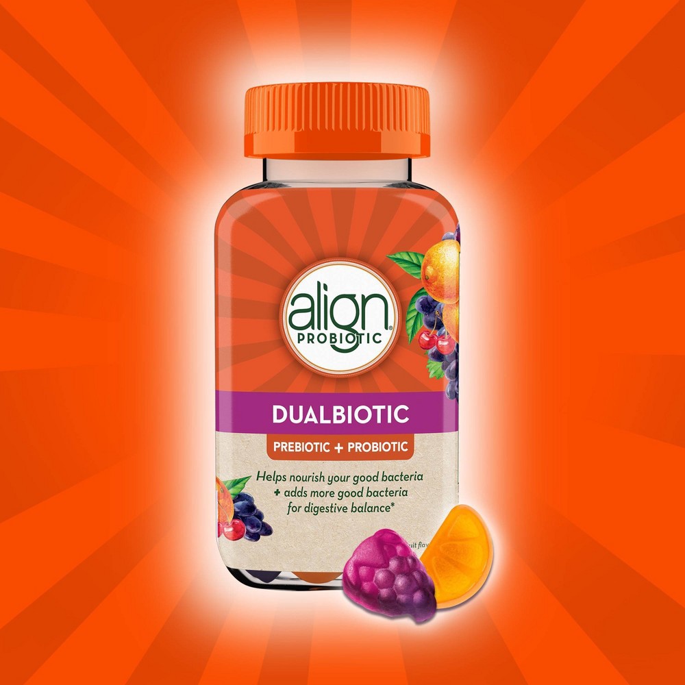 slide 2 of 7, Align DualBiotic Prebiotic+Probiotic Gummies - Natural Fruit Flavors - 60ct, 60 ct