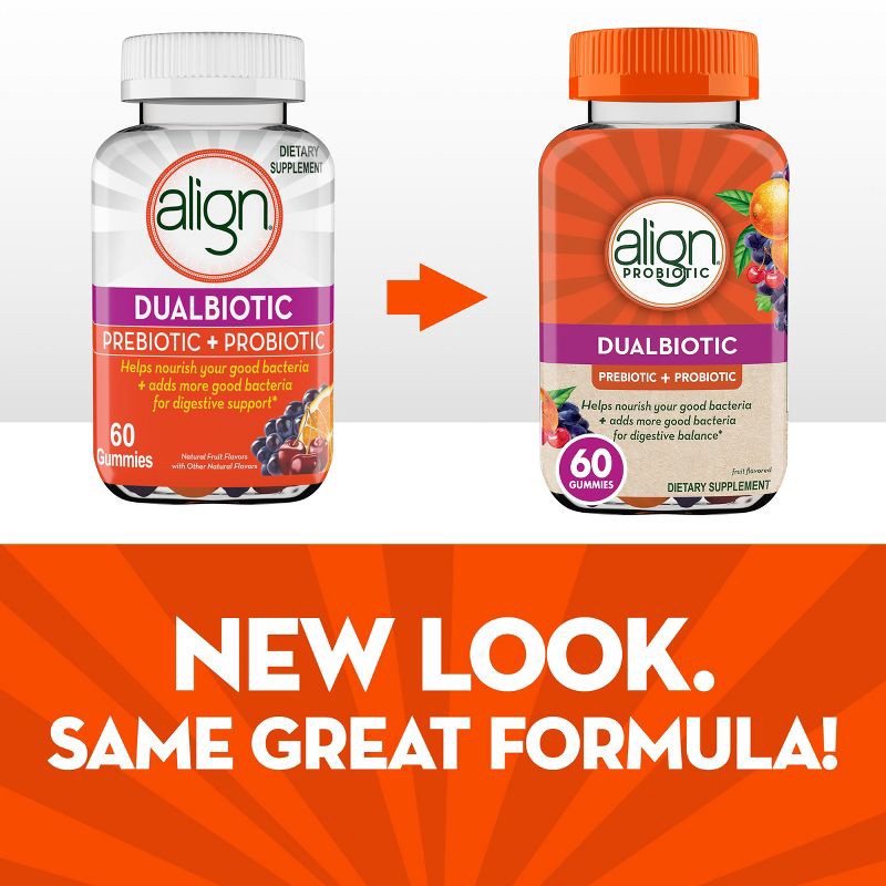 slide 6 of 11, Align DualBiotic Prebiotic & Probiotic Daily Supplement Gummies - Natural Fruit - 60ct, 60 ct