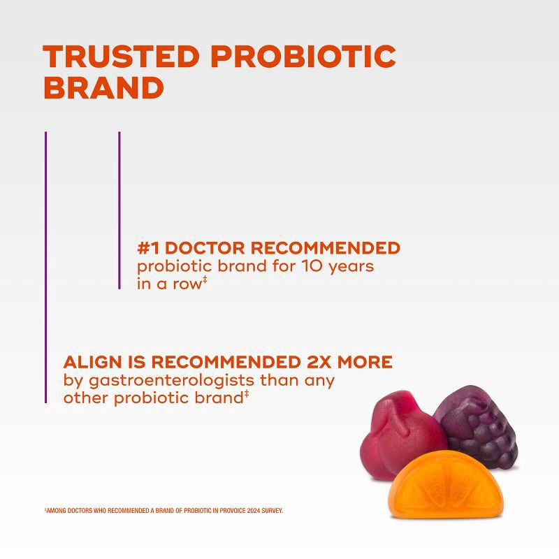 slide 7 of 8, Align DualBiotic Prebiotic & Probiotic Daily Supplement Gummies - Natural Fruit - 60ct, 60 ct