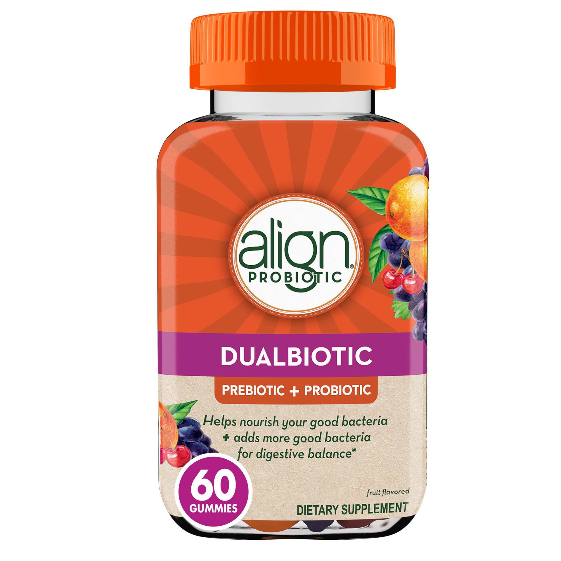 slide 1 of 7, Align DualBiotic Prebiotic+Probiotic Gummies - Natural Fruit Flavors - 60ct, 60 ct