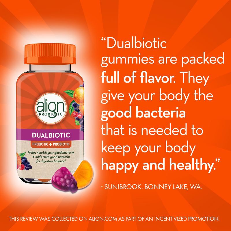 slide 7 of 11, Align DualBiotic Prebiotic & Probiotic Daily Supplement Gummies - Natural Fruit - 60ct, 60 ct