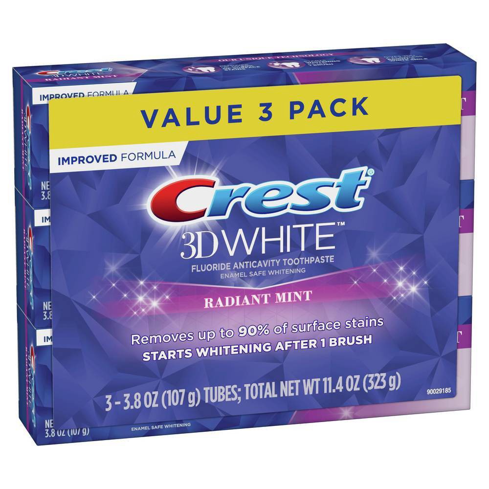 slide 2 of 7, Crest 3D White Radiant Mint, Teeth Whitening Toothpaste - 11.4oz/3pk, 11.4 oz