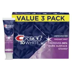 Crest 3D White Advanced Teeth Whitening Toothpaste, Radiant Mint - 3.3oz/3pk