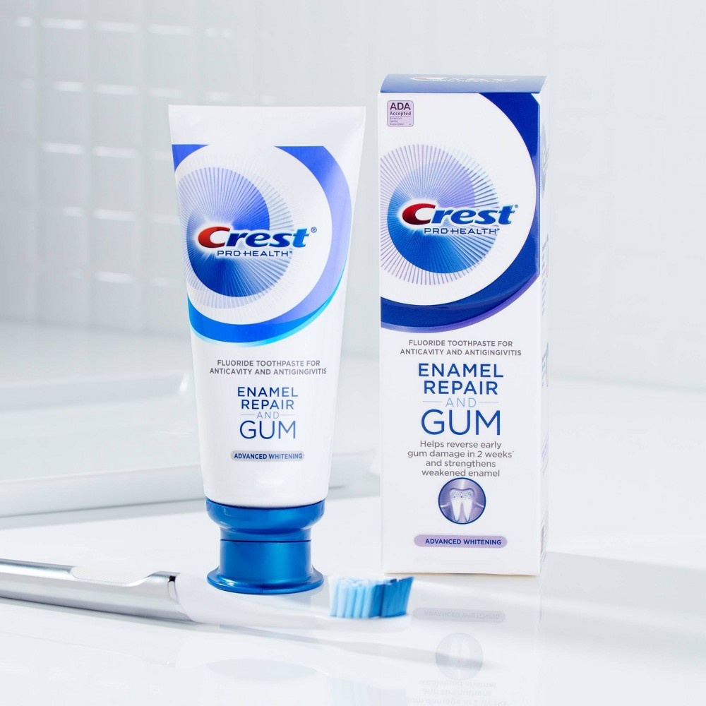 slide 3 of 6, Crest Gum & Enamel Repair Toothpaste for Gum Care Advanced Whitening, 4.1 oz