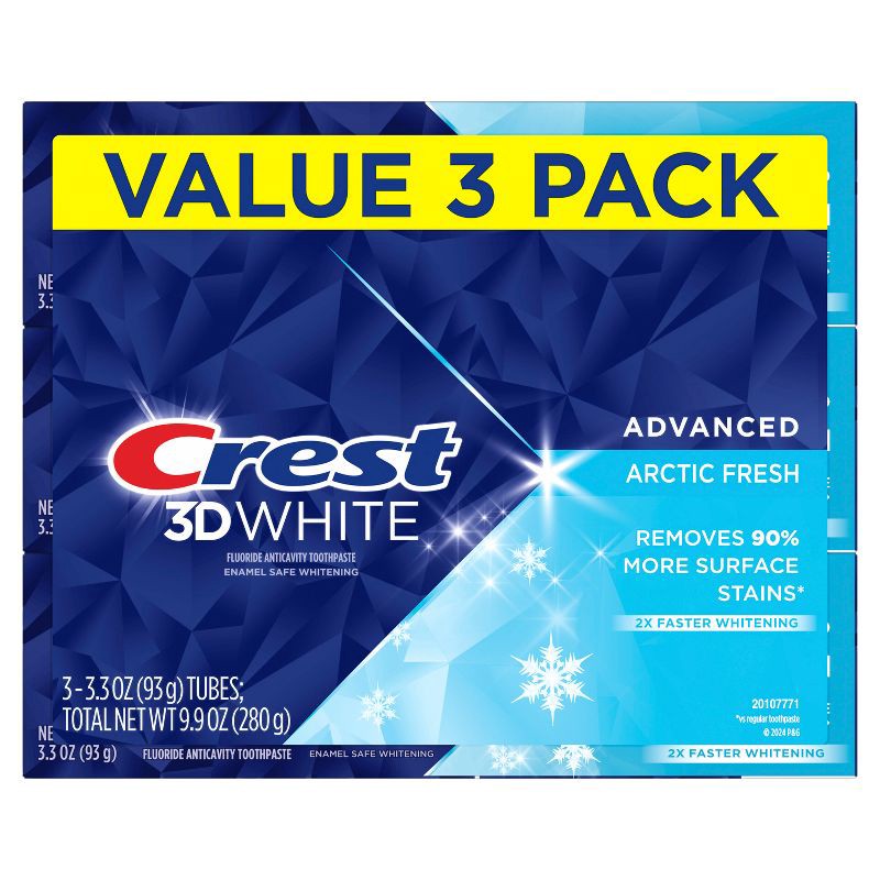 slide 2 of 8, Crest 3D White Advanced Teeth Whitening Toothpaste, Arctic Fresh - 3.3 oz, 3.3 oz