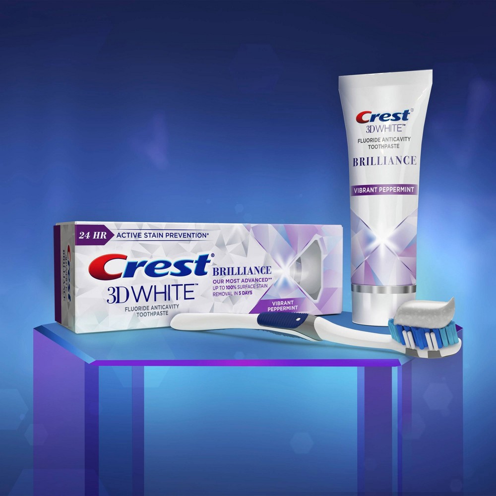 slide 4 of 5, Crest 3D White Brilliance Teeth Whitening Vibrant Peppermint Toothpaste - 0.85oz, 11.7 oz
