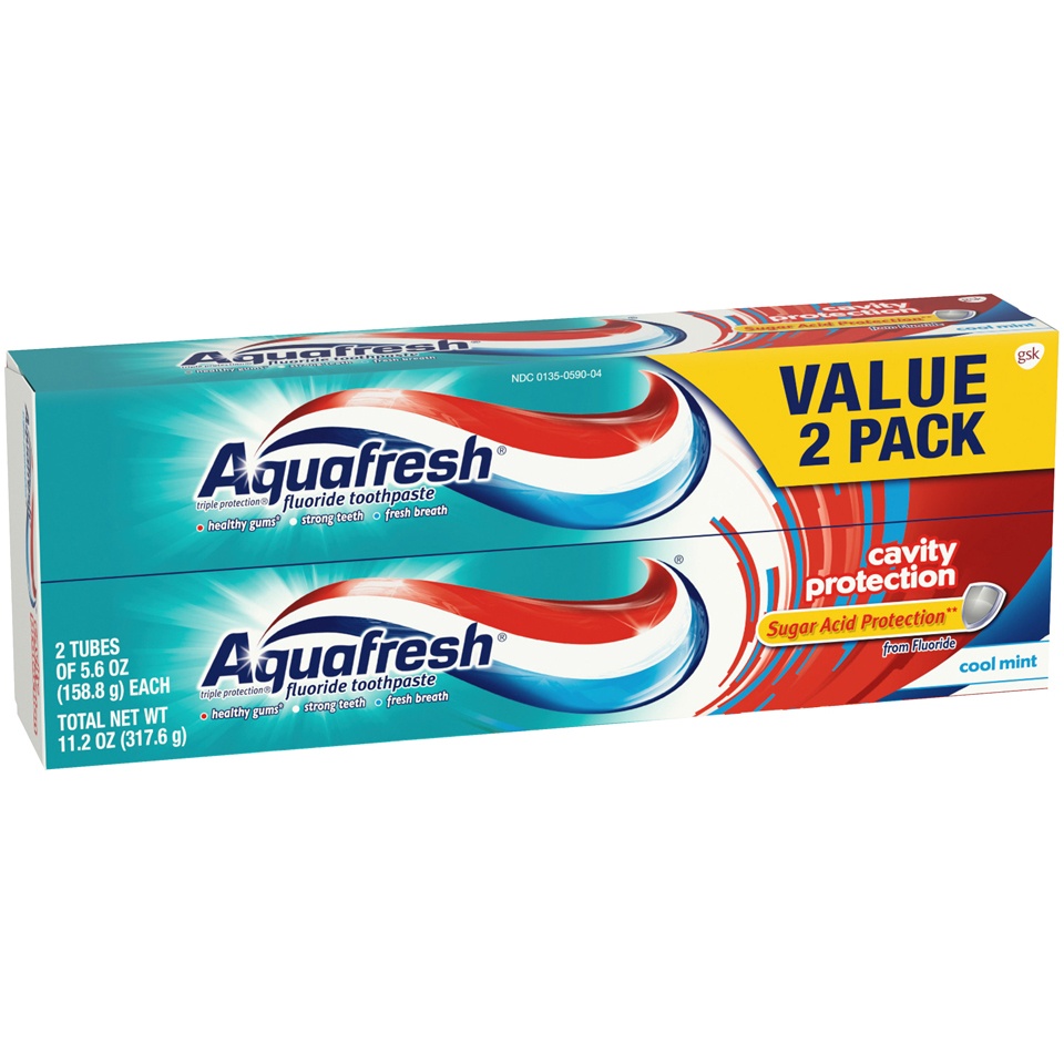 slide 2 of 3, Aquafresh Triple Protection Cool Mint Fluoride Toothpaste, 2 ct; 5.6 oz