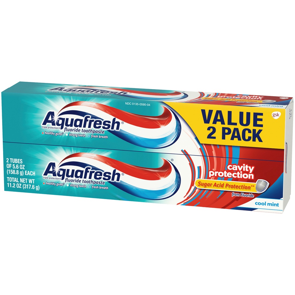 slide 3 of 3, Aquafresh Triple Protection Cool Mint Fluoride Toothpaste, 2 ct; 5.6 oz