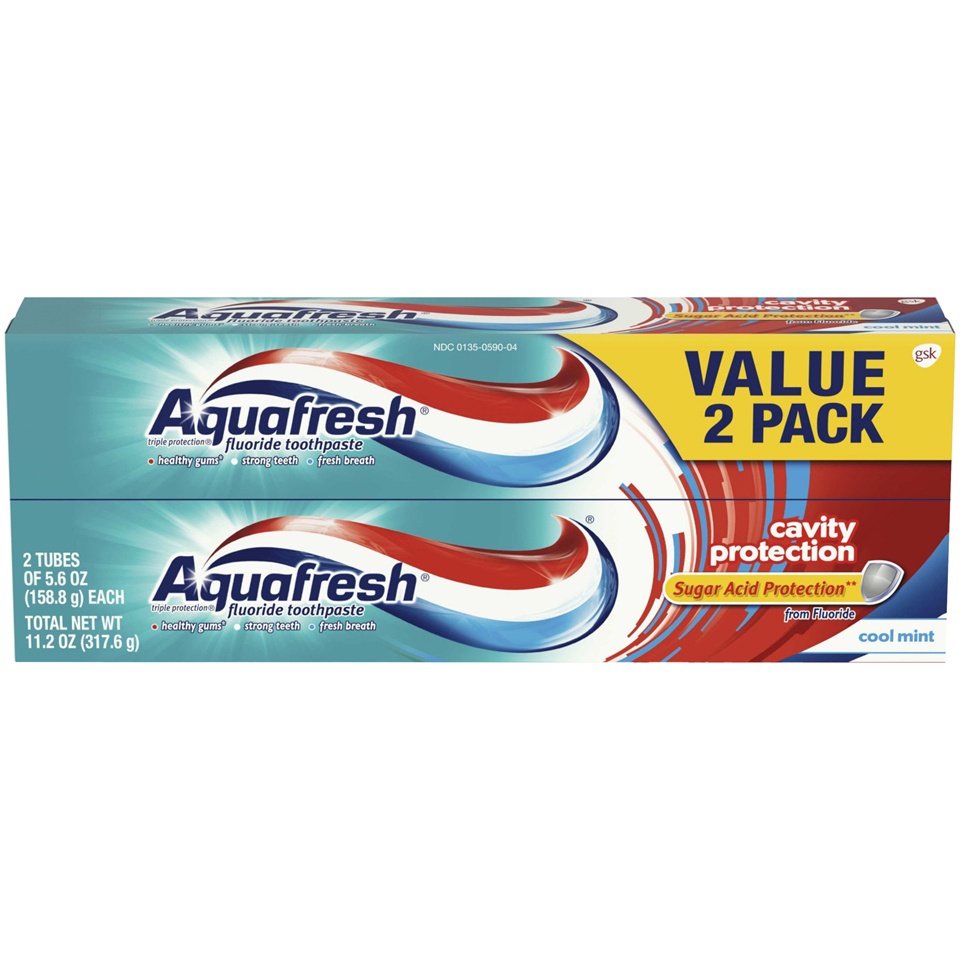 slide 1 of 3, Aquafresh Triple Protection Cool Mint Fluoride Toothpaste, 2 ct; 5.6 oz