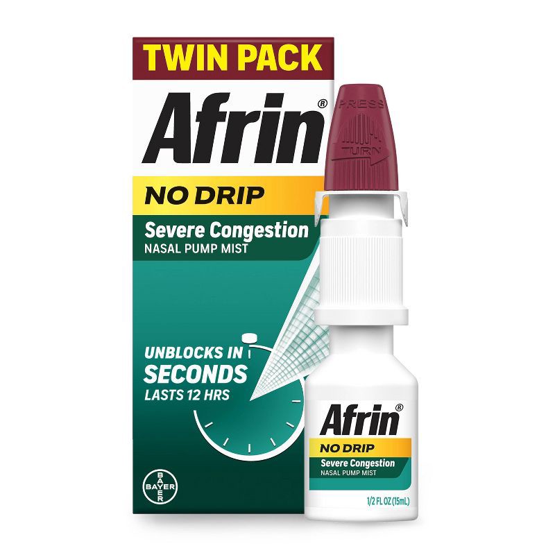 slide 1 of 9, Afrin Nasal Spray No Drip Severe Congestion Relief - 2ct/1 fl oz, 2 ct, 1 fl oz