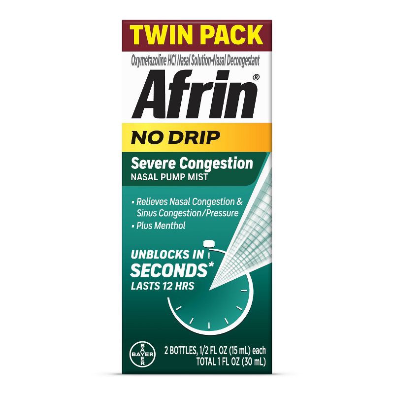 slide 1 of 7, Afrin Nasal Spray No Drip Severe Congestion Relief - 2ct/1 fl oz, 2 ct, 1 fl oz