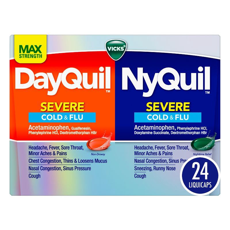 slide 1 of 7, Vicks DayQuil & NyQuil Severe Cold & Flu Medicine Liquicaps - 24ct, 24 ct