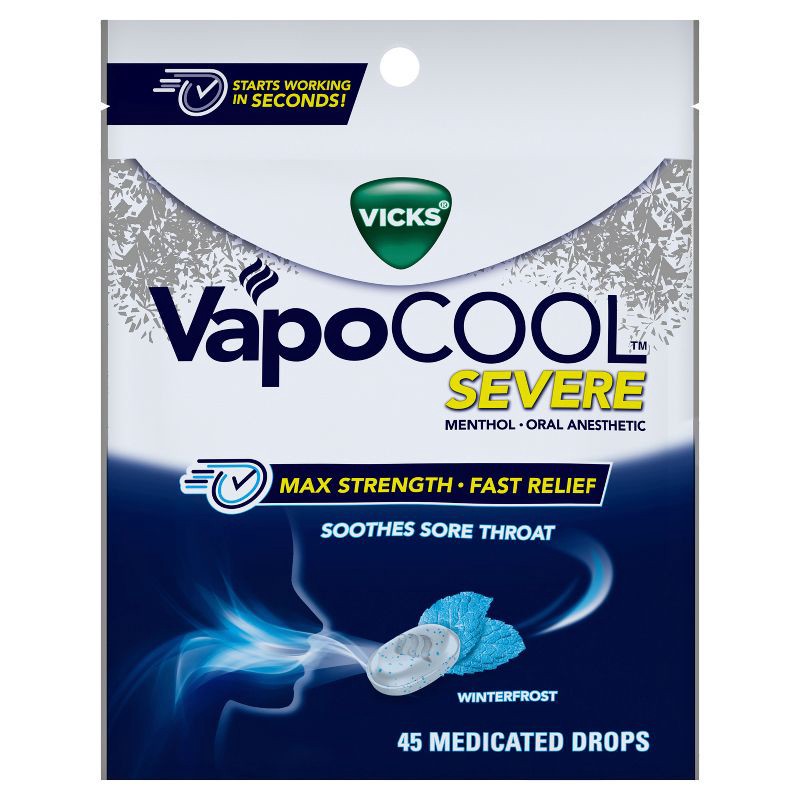 slide 2 of 12, Vicks VapoCOOL Severe Medicated Cough Drops - Menthol - 45ct, 45 ct