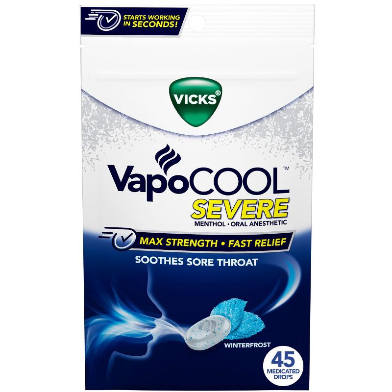 slide 1 of 8, Vicks VapoCOOL Severe Medicated Cough Drops - Menthol - 45ct, 45 ct