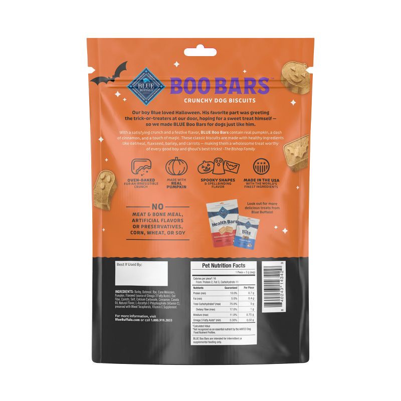 slide 2 of 10, Blue Buffalo Boo Bars Crunchy Biscuits, Pumpkin & Cinnamon Halloween Dog Treats - 11oz, 11 oz