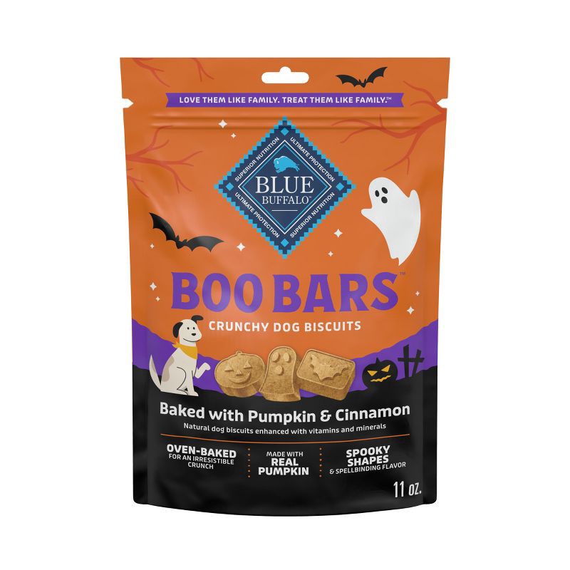 slide 1 of 10, Blue Buffalo Boo Bars Crunchy Biscuits, Pumpkin & Cinnamon Halloween Dog Treats - 11oz, 11 oz
