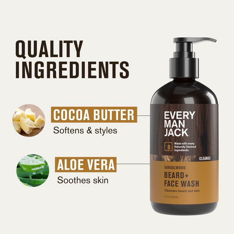 slide 4 of 8, Every Man Jack Men's Nourishing Beard + Face Wash with Aloe and Coconut - Sandalwood - 6.7 fl oz, 6.7 fl oz