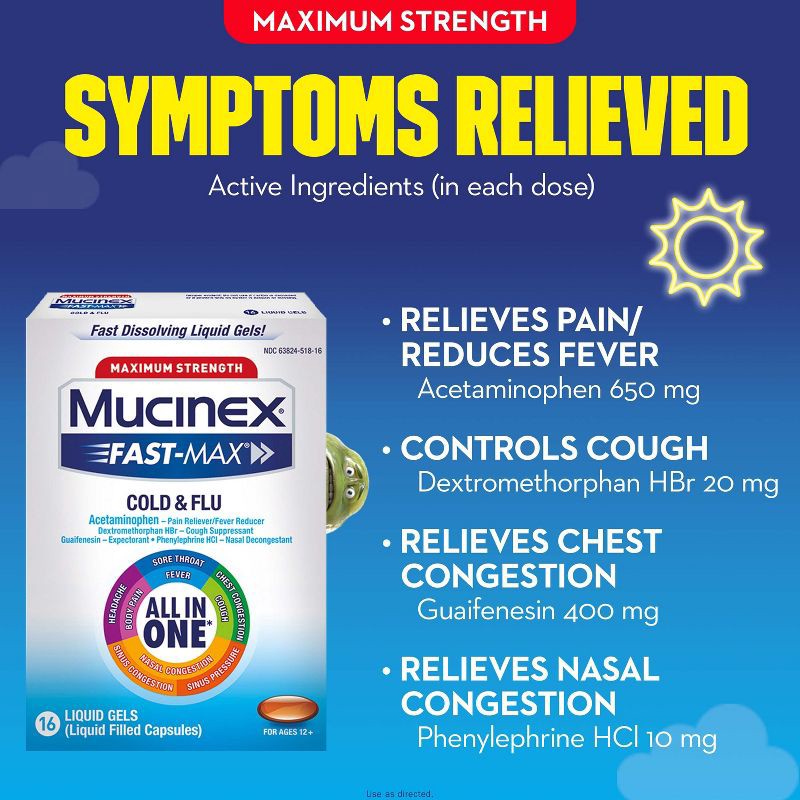 slide 4 of 10, Mucinex Max Strength Cold & Flu Medicine - Liquid Gels - 16ct, 16 ct