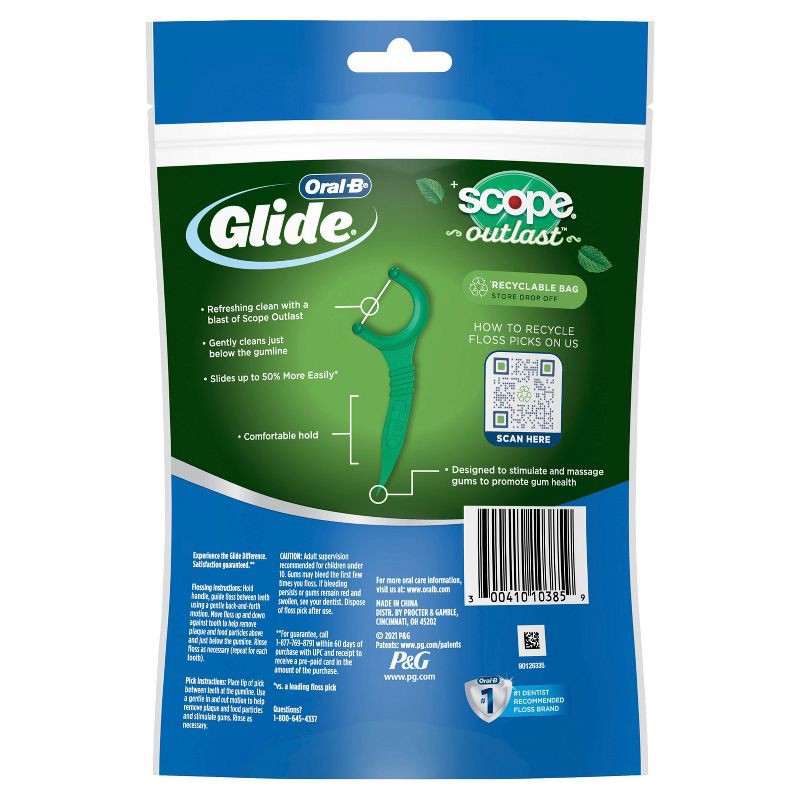 slide 3 of 10, Oral-B Glide Mint Dental Floss Picks with Long Lasting Scope Flavor - 150 Picks, 1 ct