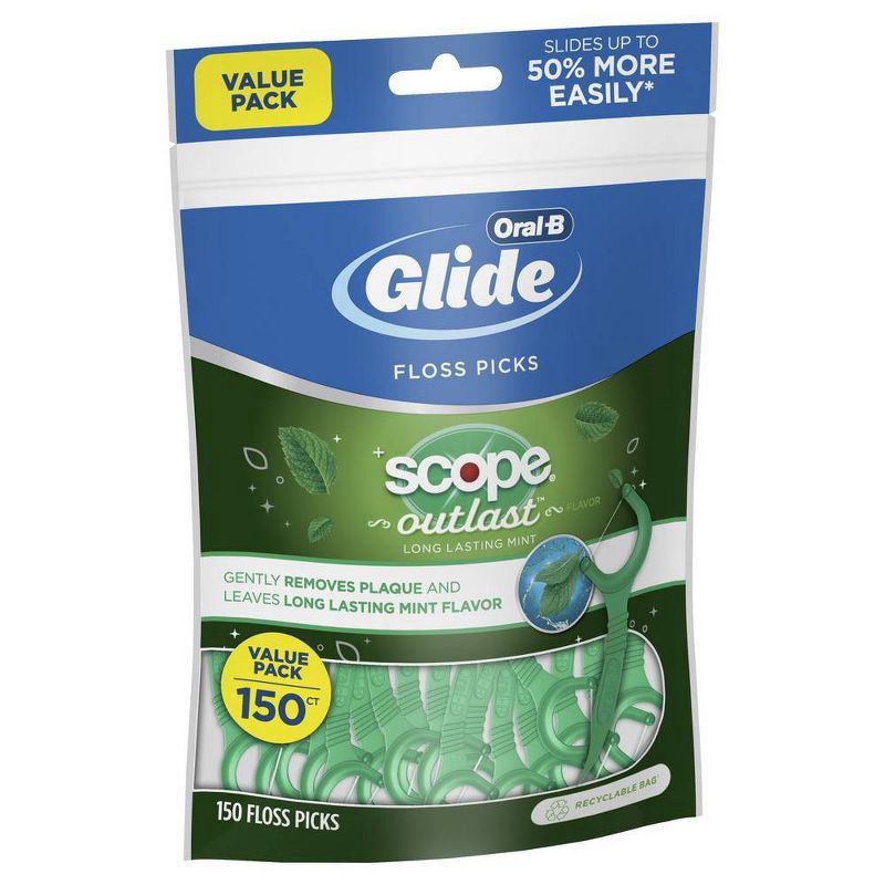 slide 4 of 4, Oral-B Glide with Scope Outlast Dental Floss Picks - Mint - 150ct, 150 ct