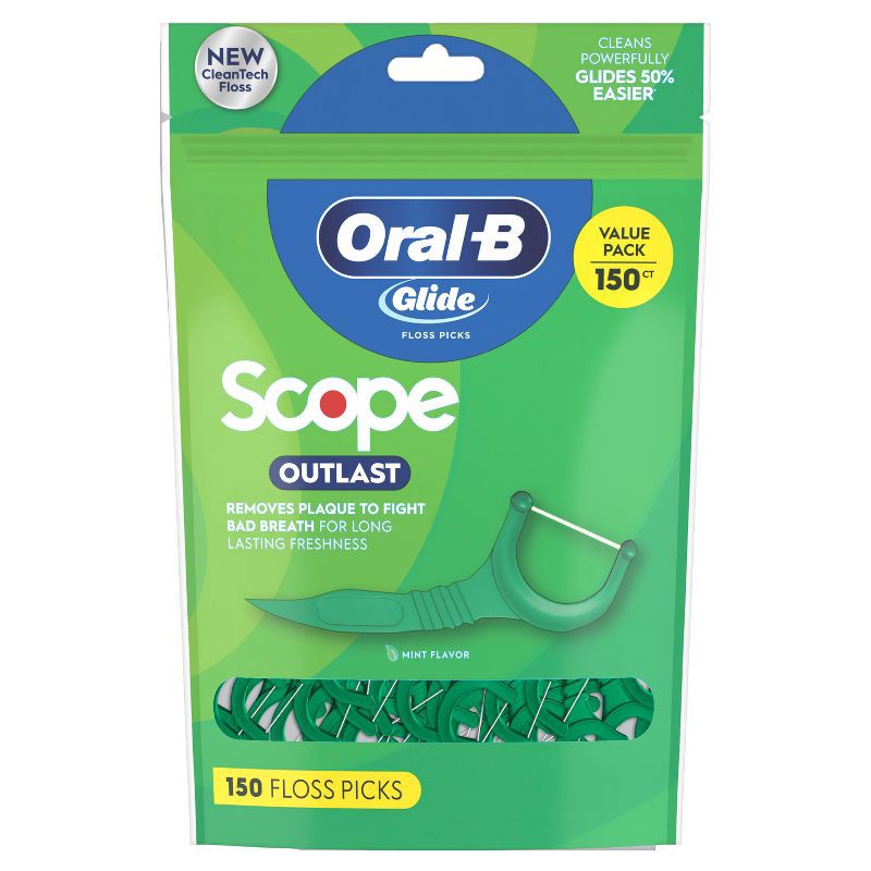 slide 10 of 12, Oral-B Glide Mint Dental Floss Picks with Long Lasting Scope Flavor - 150 Picks, 1 ct
