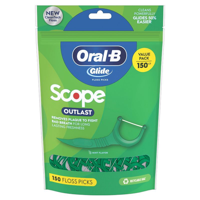 slide 11 of 11, Oral-B Glide Mint Dental Floss Picks with Long Lasting Scope Flavor - 150 Picks, 1 ct