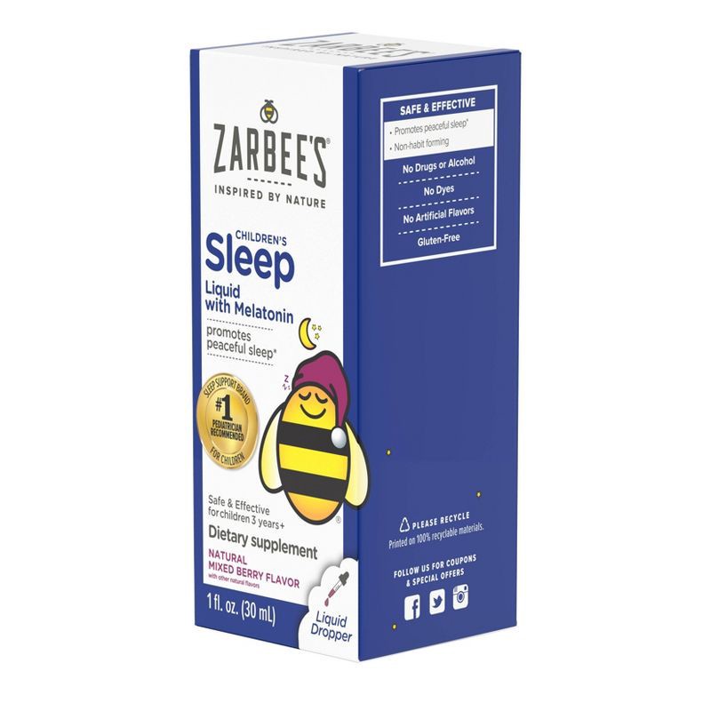 slide 10 of 11, Zarbee's Kid's Sleep Liquid with Melatonin, Drug-Free & Non-Habit Forming-Natural Berry -1 fl oz, 1 fl oz