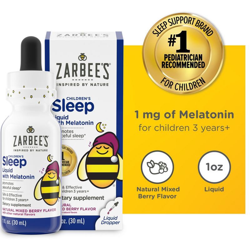 slide 10 of 10, Zarbee's Kid's Sleep Liquid with Melatonin, Drug-Free & Non-Habit Forming-Natural Berry -1 fl oz, 1 fl oz