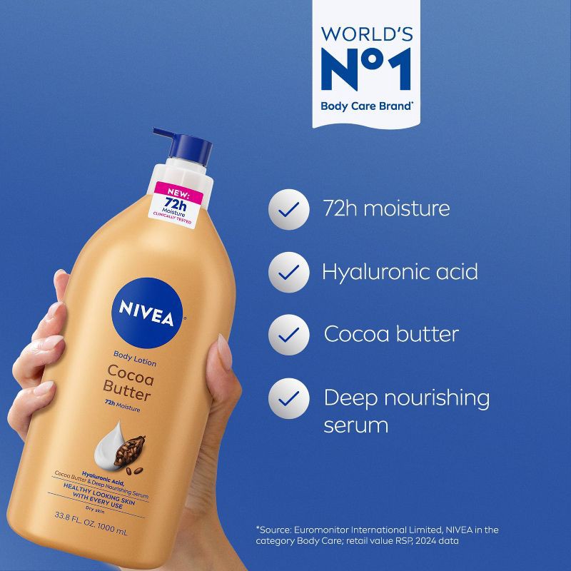 slide 4 of 11, NIVEA Cocoa Butter Body Lotion with Deep Nourishing Serum - 33.8 fl oz, 33.8 fl oz