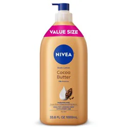 NIVEA Cocoa Butter Body Lotion with Deep Nourishing Serum - 33.8 fl oz: For Normal and Dry Skin, Whole Body Application, Pump Bottle