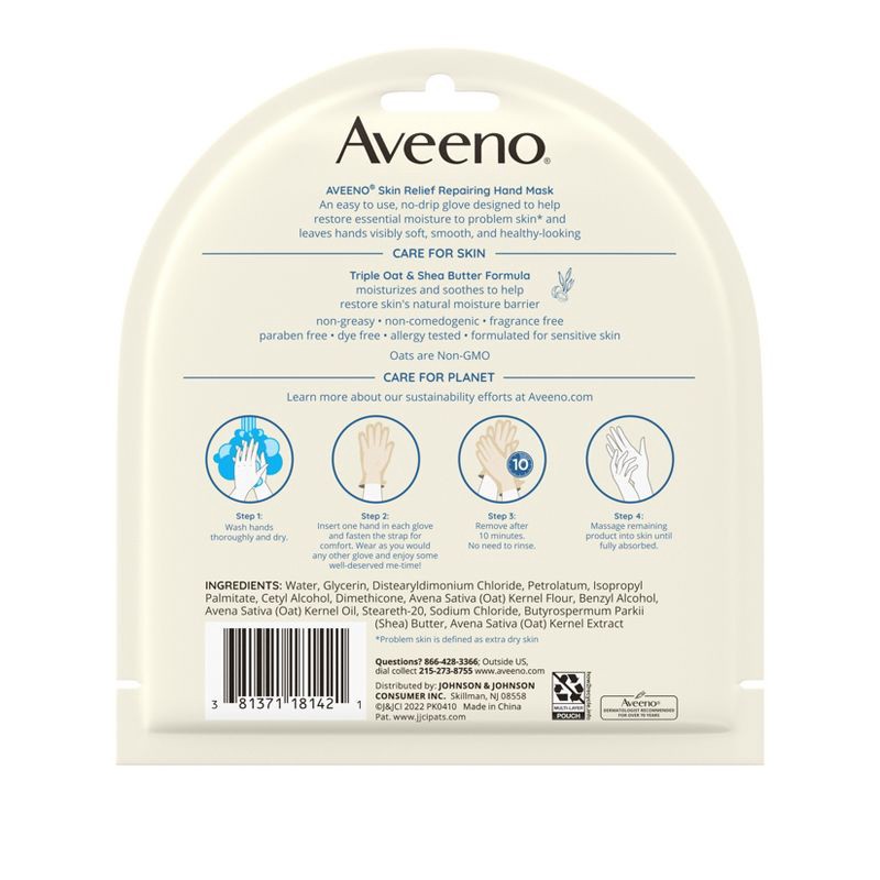 slide 2 of 3, Aveeno Repairing CICA Hand Mask with Prebiotic Oat & Shea Butter for Extra Dry Skin Fragrance-Free - 1ct, 1 ct